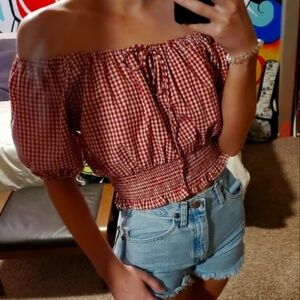 Red gingham crop top open back